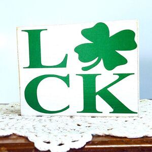 Handmade St Patrick's Day Mini Wood Sign, Tiered Tray Decor, Luck 4 Leaf Clover